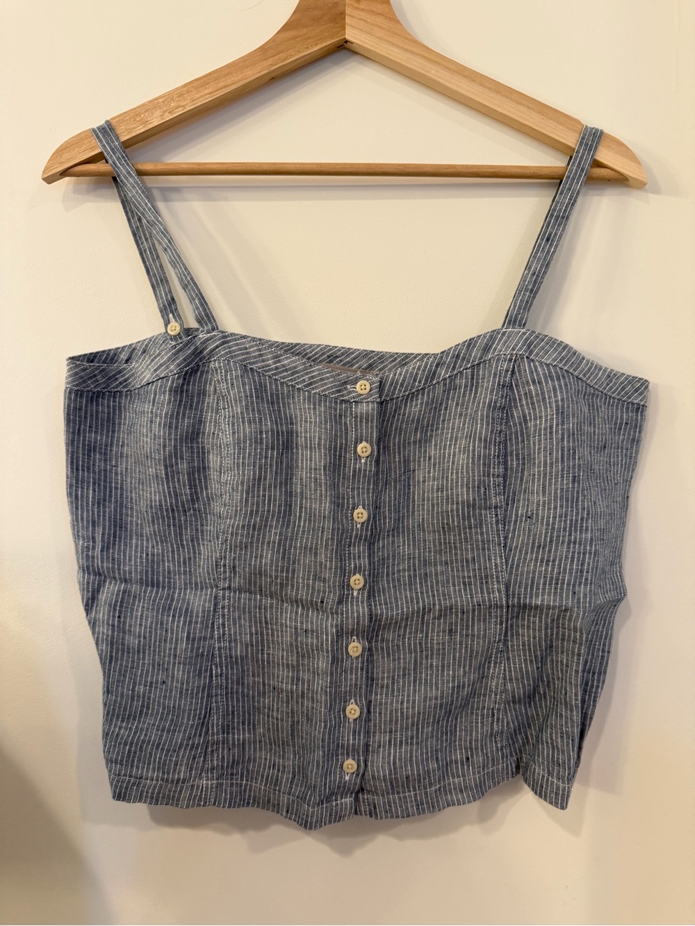 Everlane Blue Stripe Button-Front Linen-Blend Cami‎